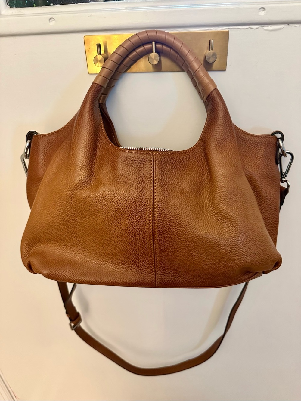 Iswee Women's Pebbled Leather Shoulder Bag in Cognac Brown